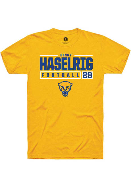 Benny Haselrig Gold Pitt Panthers NIL Stacked Box Short Sleeve T Shirt