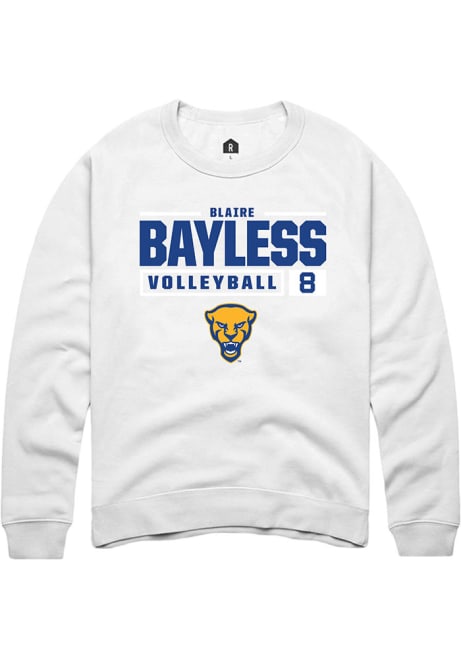 Blaire Bayless Rally Mens White Pitt Panthers NIL Stacked Box Crew Sweatshirt