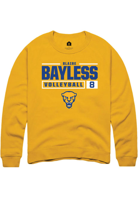 Blaire Bayless Rally Mens Gold Pitt Panthers NIL Stacked Box Crew Sweatshirt