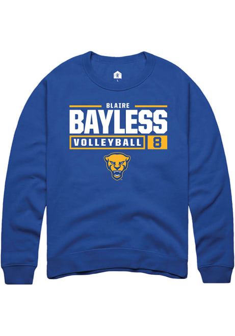 Blaire Bayless Rally Mens Blue Pitt Panthers NIL Stacked Box Crew Sweatshirt