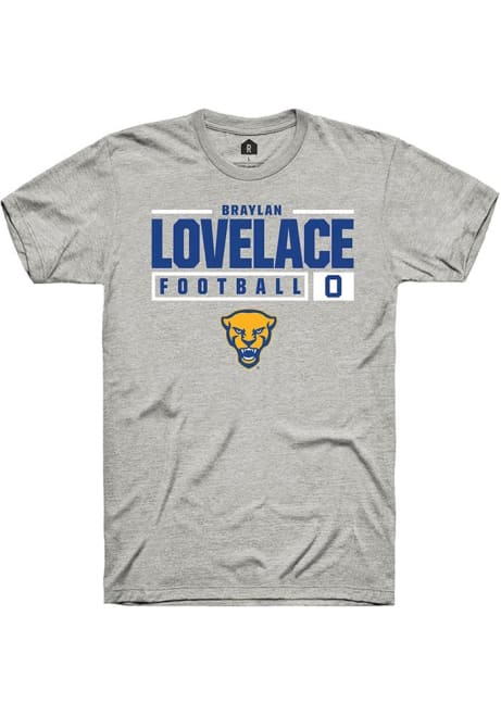 Braylan Lovelace Ash Pitt Panthers NIL Stacked Box Short Sleeve T Shirt