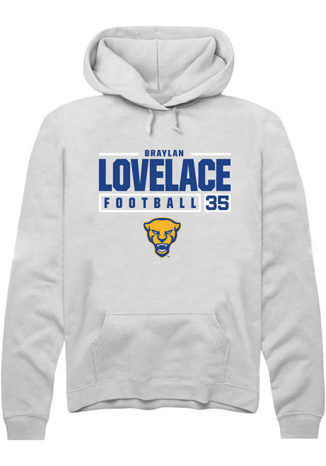 Braylan Lovelace Rally Mens White Pitt Panthers NIL Stacked Box Hooded Sweatshirt