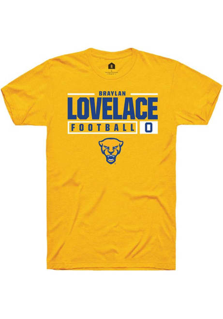 Braylan Lovelace Gold Pitt Panthers NIL Stacked Box Short Sleeve T Shirt