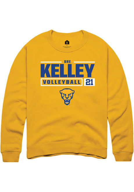 Bre Kelley Rally Mens Gold Pitt Panthers NIL Stacked Box Crew Sweatshirt