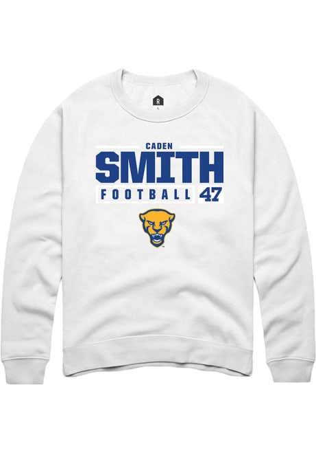 Caden Smith Rally Mens White Pitt Panthers NIL Stacked Box Crew Sweatshirt