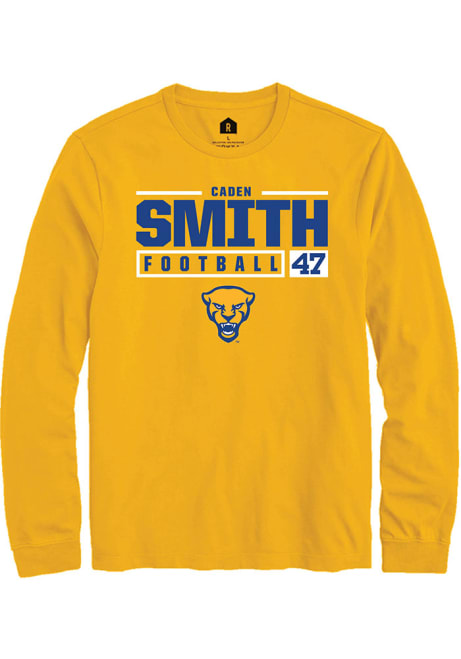 Caden Smith Rally Mens Gold Pitt Panthers NIL Stacked Box Tee