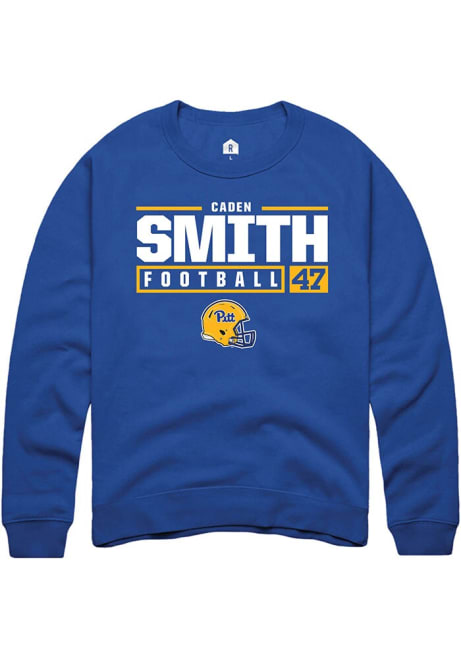 Caden Smith Rally Mens Blue Pitt Panthers NIL Stacked Box Crew Sweatshirt