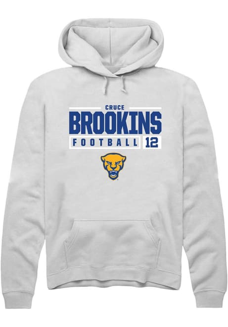 Cruce Brookins Rally Mens White Pitt Panthers NIL Stacked Box Hooded Sweatshirt