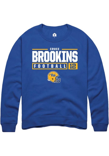 Cruce Brookins Rally Mens Blue Pitt Panthers NIL Stacked Box Crew Sweatshirt