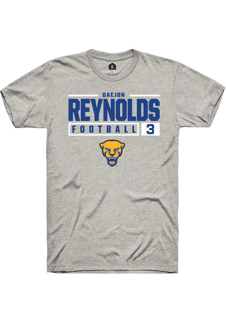 Daejon Reynolds Ash Pitt Panthers NIL Stacked Box Short Sleeve T Shirt