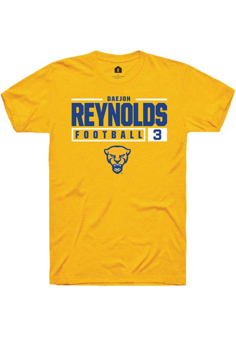 Daejon Reynolds Gold Pitt Panthers NIL Stacked Box Short Sleeve T Shirt