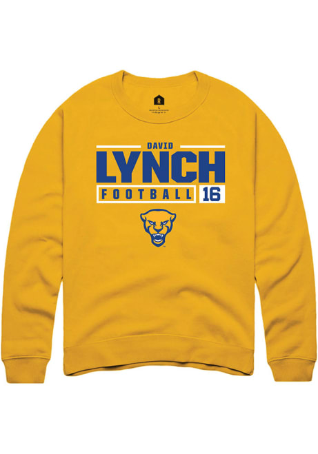 David Lynch Rally Mens Gold Pitt Panthers NIL Stacked Box Crew Sweatshirt