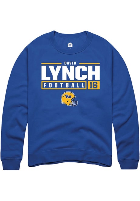 David Lynch Rally Mens Blue Pitt Panthers NIL Stacked Box Crew Sweatshirt