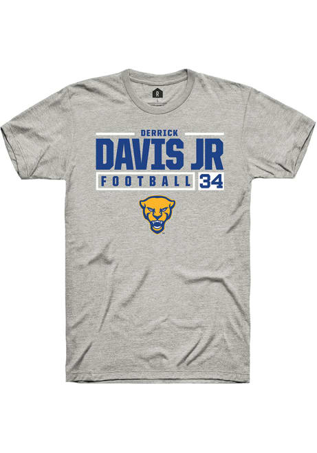 Derrick Davis Jr Ash Pitt Panthers NIL Stacked Box Short Sleeve T Shirt