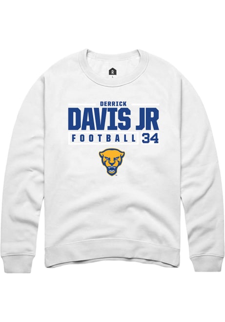 Derrick Davis Jr Rally Mens White Pitt Panthers NIL Stacked Box Crew Sweatshirt