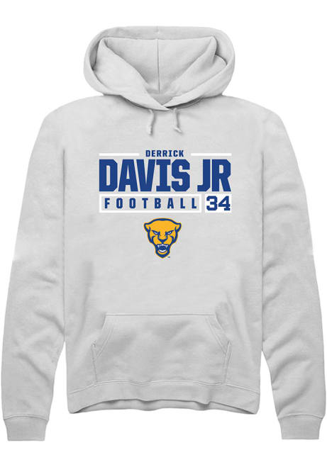 Derrick Davis Jr Rally Mens White Pitt Panthers NIL Stacked Box Hooded Sweatshirt