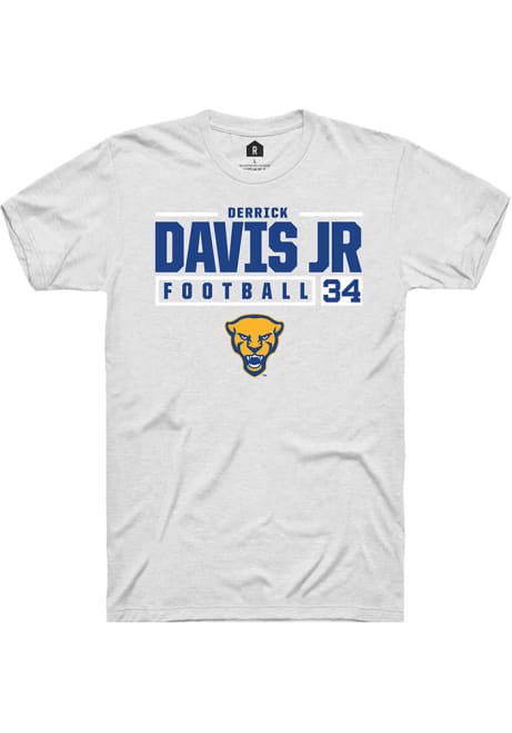 Derrick Davis Jr White Pitt Panthers NIL Stacked Box Short Sleeve T Shirt