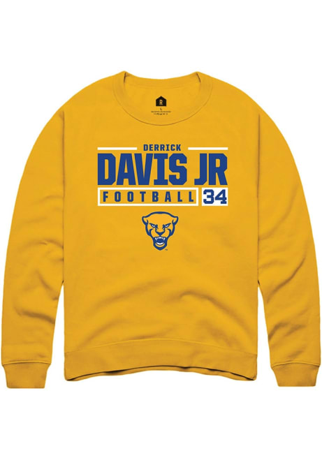 Derrick Davis Jr Rally Mens Gold Pitt Panthers NIL Stacked Box Crew Sweatshirt