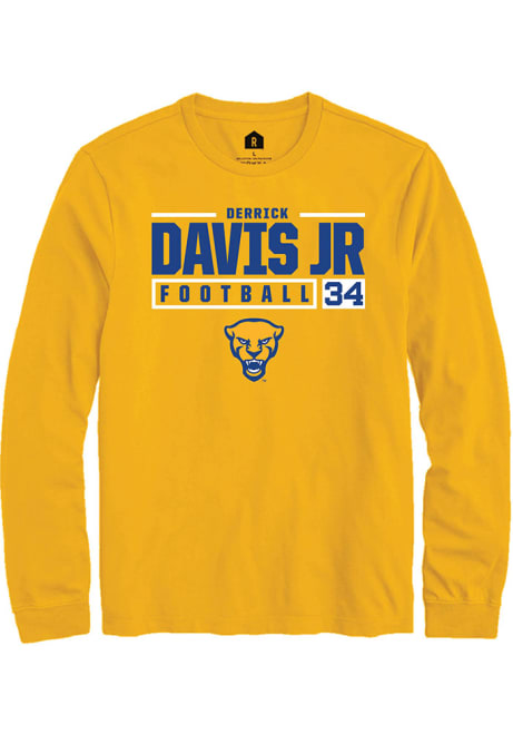 Derrick Davis Jr Rally Mens Gold Pitt Panthers NIL Stacked Box Tee