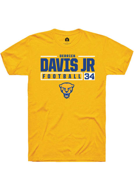 Derrick Davis Jr Gold Pitt Panthers NIL Stacked Box Short Sleeve T Shirt