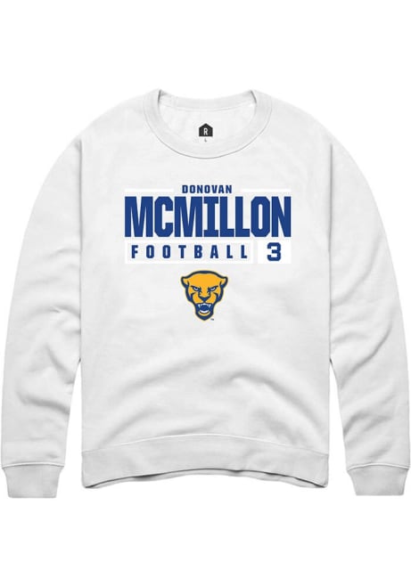 Donovan McMillon Rally Mens White Pitt Panthers NIL Stacked Box Crew Sweatshirt