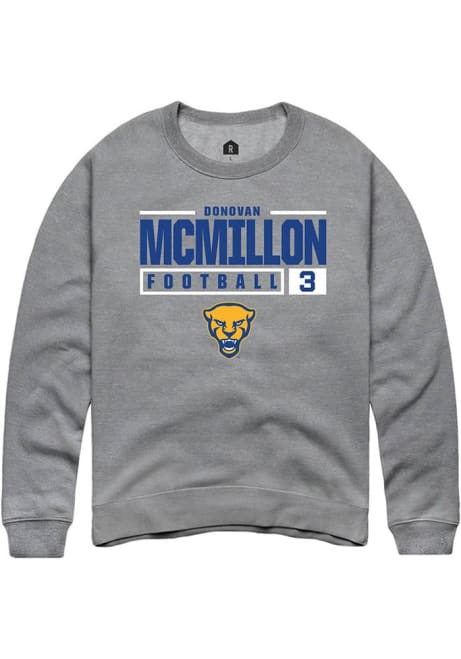 Donovan McMillon Rally Mens Graphite Pitt Panthers NIL Stacked Box Crew Sweatshirt