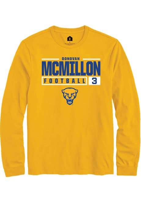 Donovan McMillon Rally Mens Gold Pitt Panthers NIL Stacked Box Tee