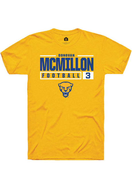 Donovan McMillon Gold Pitt Panthers NIL Stacked Box Short Sleeve T Shirt