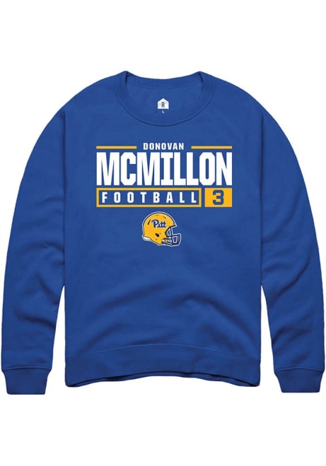 Donovan McMillon Rally Mens Blue Pitt Panthers NIL Stacked Box Crew Sweatshirt