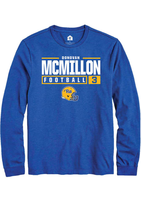 Donovan McMillon Rally Mens Blue Pitt Panthers NIL Stacked Box Tee