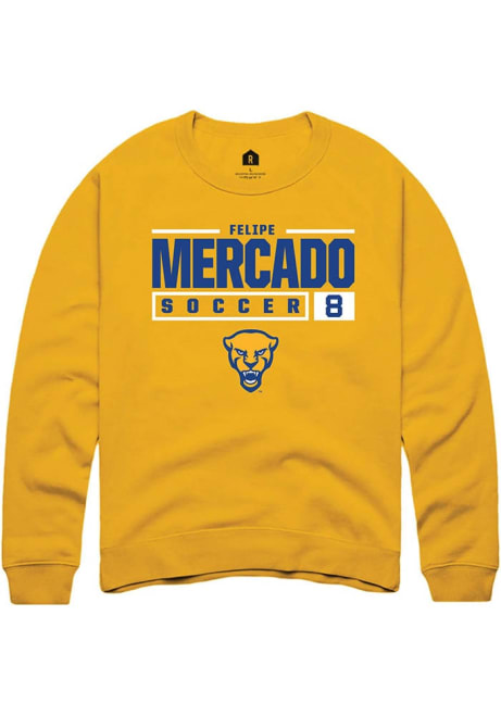 Felipe Mercado Rally Mens Gold Pitt Panthers NIL Stacked Box Crew Sweatshirt