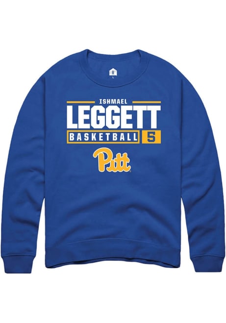 Ishmael Leggett Rally Mens Blue Pitt Panthers NIL Stacked Box Crew Sweatshirt