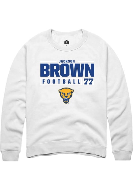 Jackson Brown Rally Mens White Pitt Panthers NIL Stacked Box Crew Sweatshirt