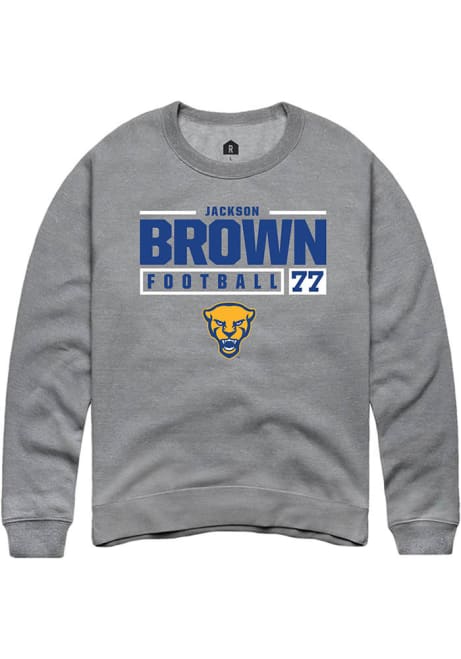 Jackson Brown Rally Mens Graphite Pitt Panthers NIL Stacked Box Crew Sweatshirt