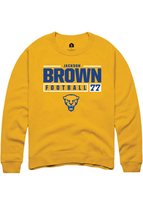 Jackson Brown Rally Mens Gold Pitt Panthers NIL Stacked Box Crew Sweatshirt