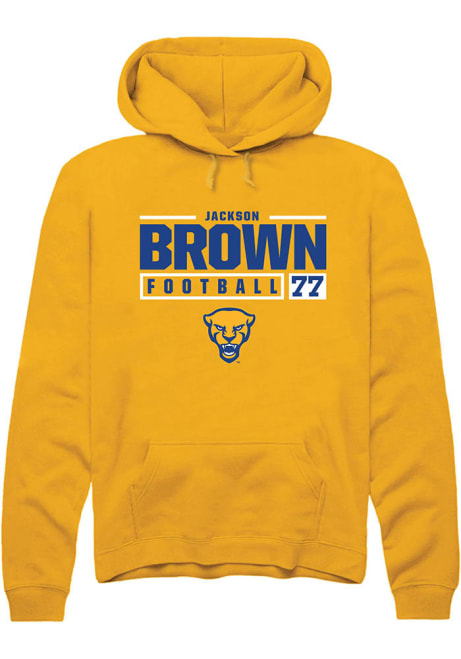 Jackson Brown Rally Mens Gold Pitt Panthers NIL Stacked Box Hooded Sweatshirt