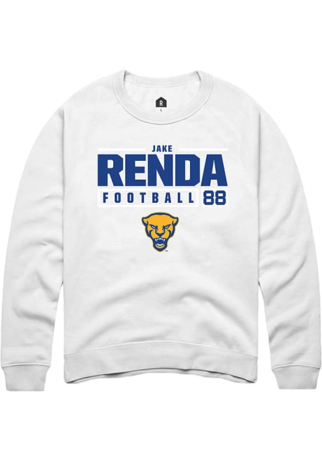 Jake Renda Rally Mens White Pitt Panthers NIL Stacked Box Crew Sweatshirt