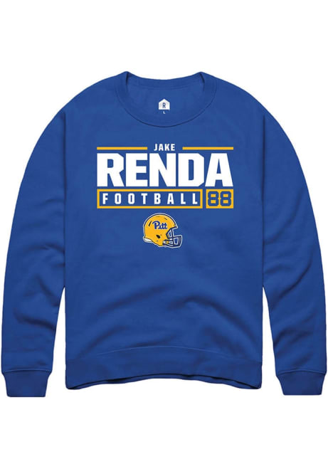 Jake Renda Rally Mens Blue Pitt Panthers NIL Stacked Box Crew Sweatshirt