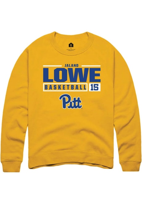 Jaland Lowe Rally Mens Gold Pitt Panthers NIL Stacked Box Crew Sweatshirt