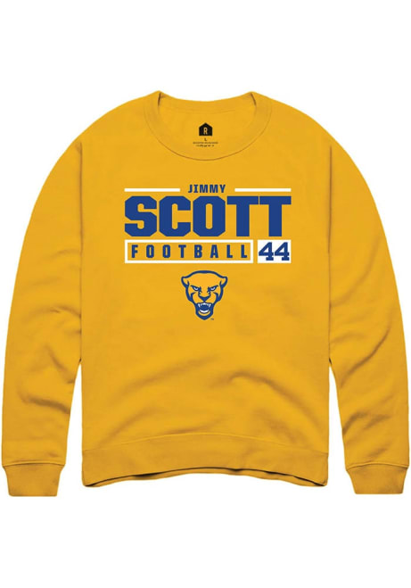 Jimmy Scott Rally Mens Gold Pitt Panthers NIL Stacked Box Crew Sweatshirt