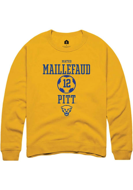 Mateo Maillefaud Rally Mens Gold Pitt Panthers NIL Sport Icon Crew Sweatshirt