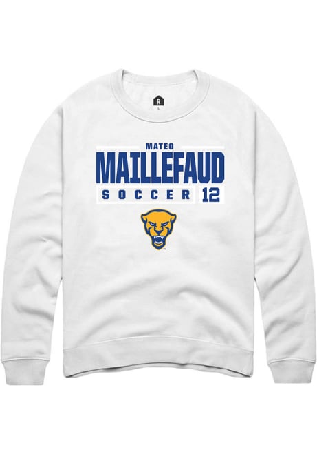 Mateo Maillefaud Rally Mens White Pitt Panthers NIL Stacked Box Crew Sweatshirt