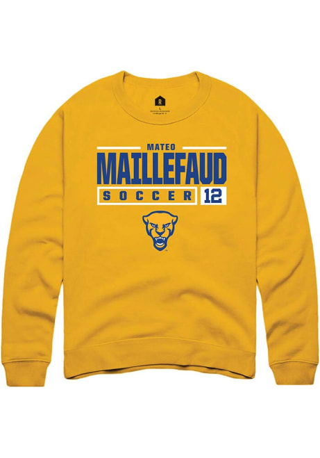 Mateo Maillefaud Rally Mens Gold Pitt Panthers NIL Stacked Box Crew Sweatshirt