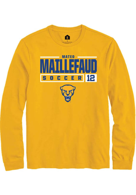 Mateo Maillefaud Rally Mens Gold Pitt Panthers NIL Stacked Box Tee