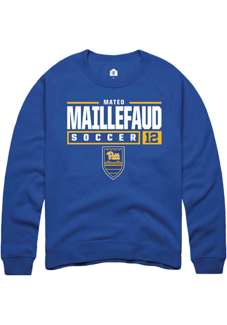 Mateo Maillefaud Rally Mens Blue Pitt Panthers NIL Stacked Box Crew Sweatshirt