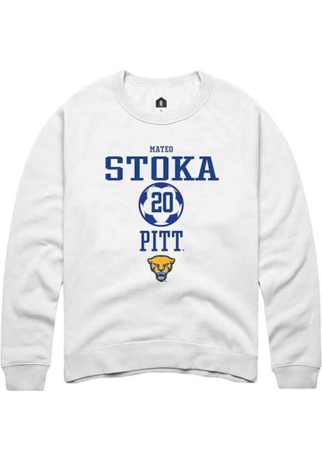 Mateo Stoka Rally Mens White Pitt Panthers NIL Sport Icon Crew Sweatshirt