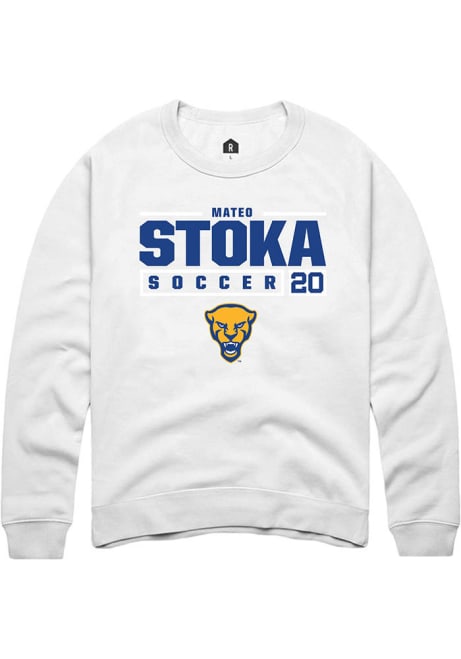 Mateo Stoka Rally Mens White Pitt Panthers NIL Stacked Box Crew Sweatshirt