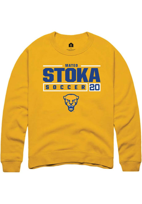 Mateo Stoka Rally Mens Gold Pitt Panthers NIL Stacked Box Crew Sweatshirt