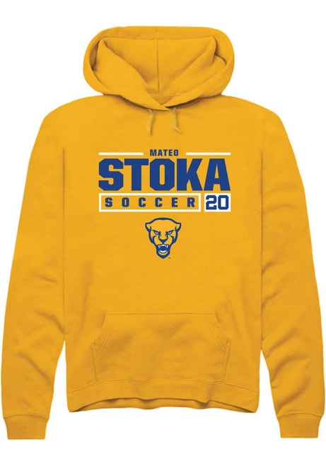 Mateo Stoka Rally Mens Gold Pitt Panthers NIL Stacked Box Hooded Sweatshirt