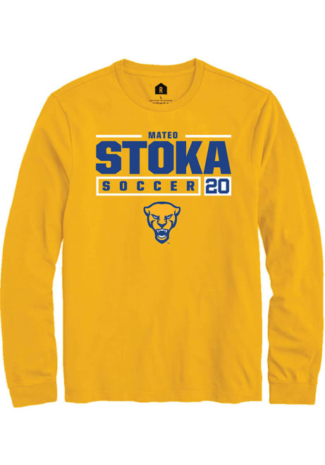 Mateo Stoka Rally Mens Gold Pitt Panthers NIL Stacked Box Tee